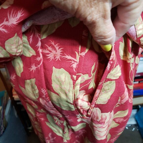 Vintage Napa Valley Red Pink Floral Pleated High Waist Shorts Set Sleeveless L M - Picture 5 of 11